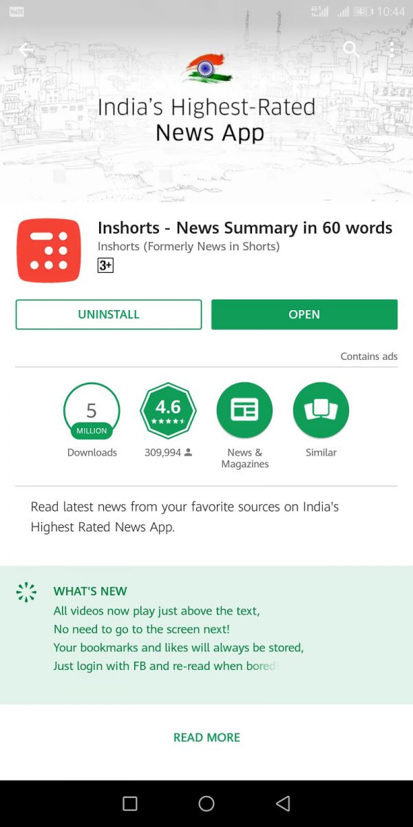 Inshorts - Life Saving Apps For College Students