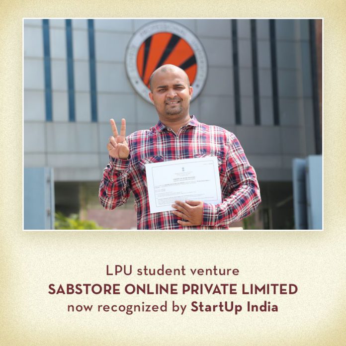 Abhilash whose startup Sabstore got recognized among student start ups by gov't of India