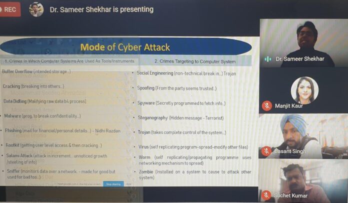 Dr Sameer Shekhar addressing the participants for webinar on Cyber Crime at LPU.