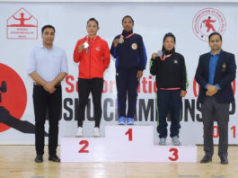 LPU student Geeta looking cheerful on winning gold medal at 29th Senior National Wushu Championship at Chandigarh