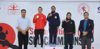 LPU student Geeta looking cheerful on winning gold medal at 29th Senior National Wushu Championship at Chandigarh