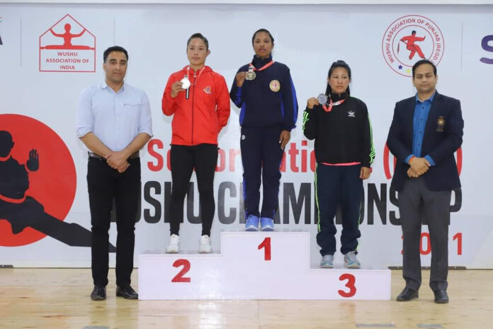 LPU student Geeta looking cheerful on winning gold medal at 29th Senior National Wushu Championship at Chandigarh