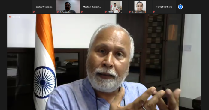 VC Central University of Punjab (Bathinda) Prof RP Tiwari addressing during the webinar on ‘Teacher’s Role in NEP Implementation’ at LPU.