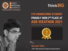 LPU Engineering student secured 2nd place at ASB Ideathon 2021