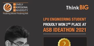 LPU Engineering student secured 2nd place at ASB Ideathon 2021