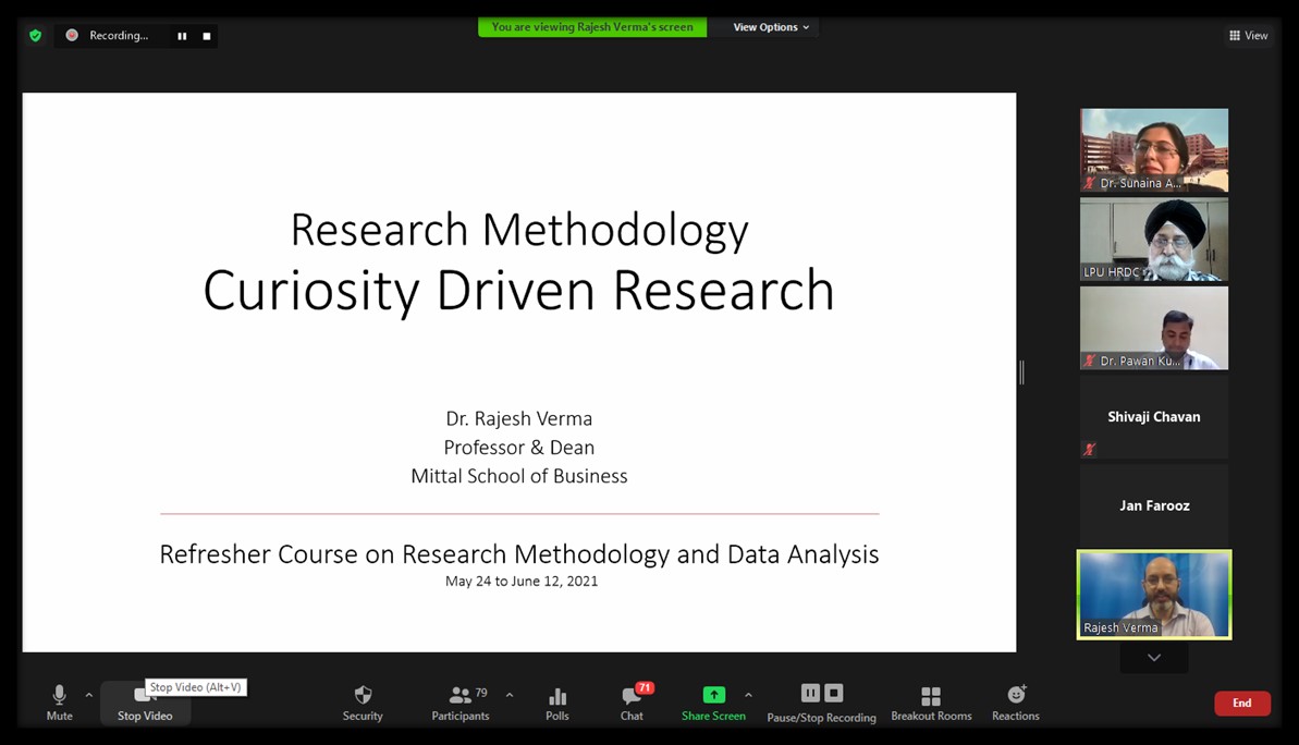 Refresher Course on Research Methodology and Data Analysis