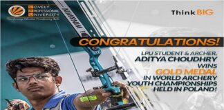 LPU Student Aditya Choudhary won Gold Medal in World Archery Youth Championships, Poland