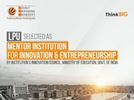 LPU selected as a Mentor Institution for Innovation & Entrepreneurship