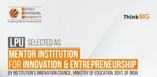 LPU selected as a Mentor Institution for Innovation & Entrepreneurship