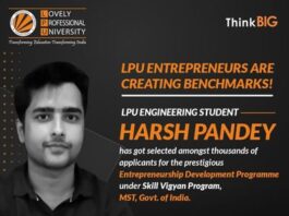 LPU student Harsh Pandey selected in Entrepreneurship Development Programme under Skill Vigyan Program, MST, GOI