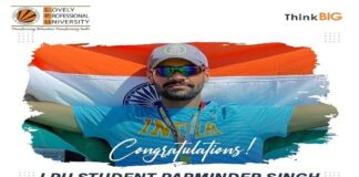 LPU Student Parminder Singh got silver medal in Asian Rowing Championships