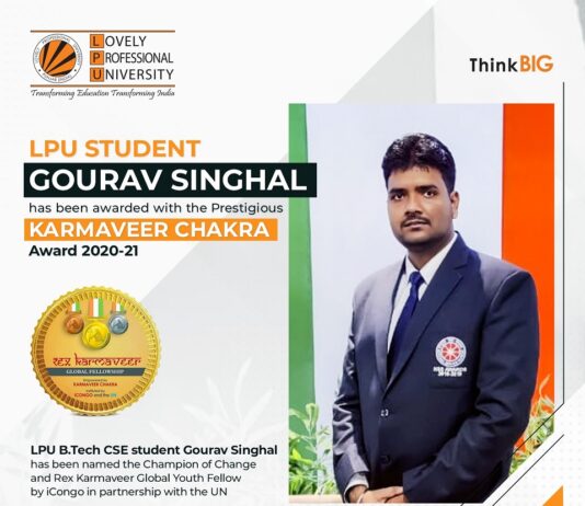 LPU student Gourav Singhal awarded the Karamveer Chakra 2020-21