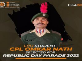 LPU Student CPL Omkar Nath Selected For Republic Day Parade