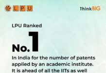 LPU ranks #01 for the number of patents applied by any academic institute in the country!