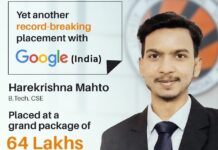 Verto placed at Google at a whopping package of 64 lakhs!