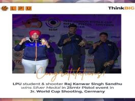 LPU Student Raj Kanwar Singh Sandhu wins Gold Medal in Jr. Shooting World Cup