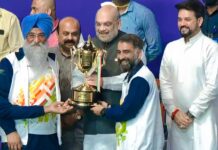 Union Home Minister Amit Shah gave Khelo India University Games’ First Runners UP Trophy to LPU