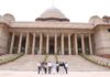 LPU fashion design students standing outside Rashtrapati Bhavan New Delhi during their visit to study on style and dresses of all Presidents of India