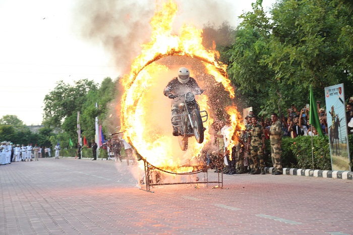 BSF Jawans performing motorcycle show to celebrate India's 75 years of Independence at LPU campus