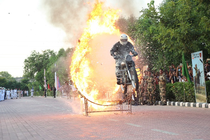 BSF Jawans performing motorcycle show to celebrate India's 75 years of Independence at LPU campus