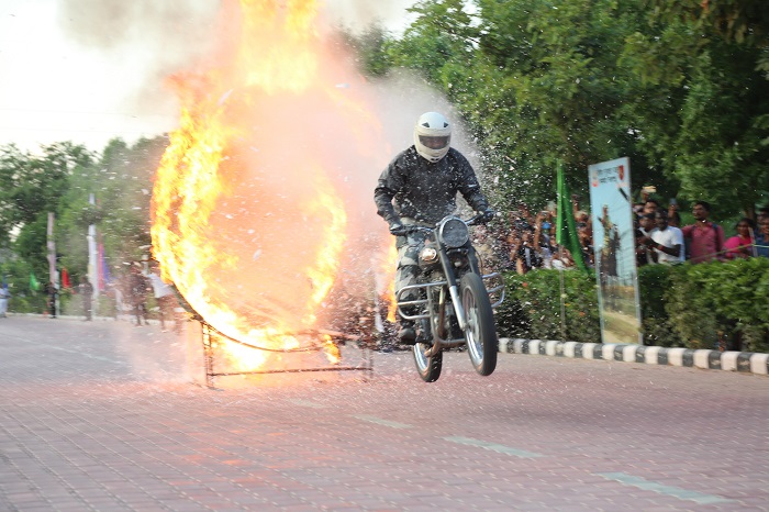 BSF Jawans performing motorcycle show to celebrate India's 75 years of Independence at LPU campus