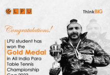LPU Student Won Gold Medal in All India Paralympics Table Tennis Championship Goa 2023