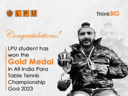 LPU Student Won Gold Medal in All India Paralympics Table Tennis Championship Goa 2023