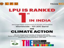 LPU has been ranked 1st in India for Climate Action in the worldwide 101-200 band!