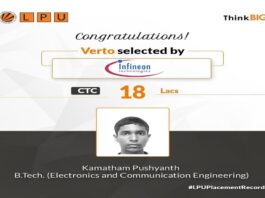 LPU Verto Placed at Infineon Technologies with A Package of 18 Lakhs!